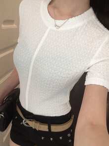 DAZY 女款純色圓領短袖休閒百搭T恤 夏季 - 白色 - 查看 8