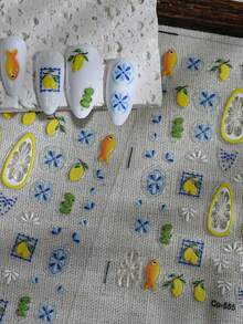 1PC Bohemian Style Lemon Fish Fruit Painting Self Adhesive Waterproof Vinyl Nail Art Stickers For Phone Case DIY Decoration Cute Gift For Women Girls Back To School Supplies - Multicolor - View 9