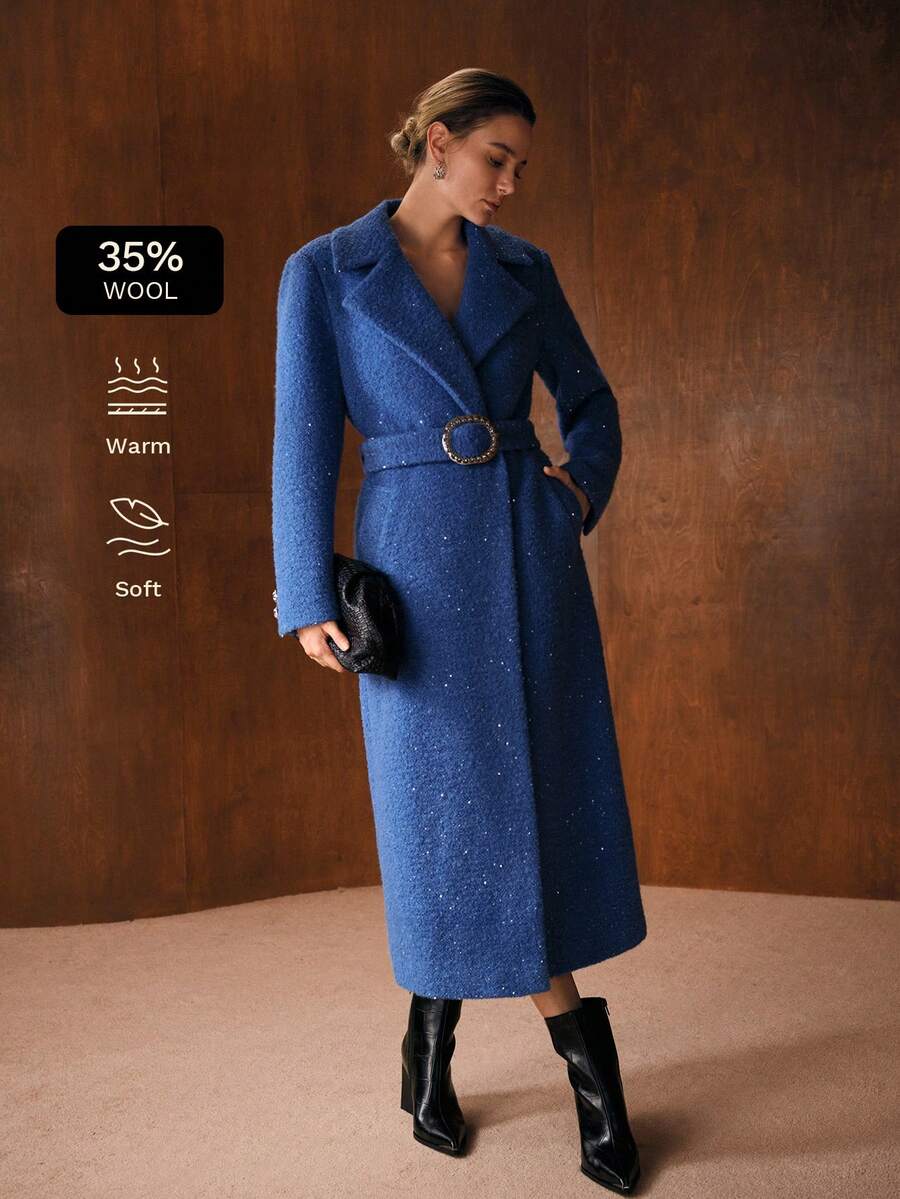 MOTF PREMIUM WOOL LAPEL COLLAR OVERSIZED BELTED SINGLE-BREASTED OVERCOAT AUTUMN/WINTER
