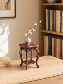Cirelle 1PC/2PCS Wenge Wood Small Hippocampus Plant Stand, Hollow Carved Rosewood 2-Tier Display Rack, Teapot Cup Saucer Base, Antique Curio Craft Display Stand, Tabletop Decor For Home Office, Perfect Housewarming Gift - Multicolor - View 11