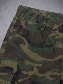 Manfinity Denimwave 男士街頭風休閒多口袋印花迷彩牛仔短褲，度假款 - 軍綠色 - 查看 7