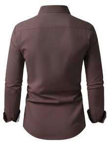 Manfinity Mode Men's Floral Print Single-Breasted Long-Sleeved Shirt (Non-Positional), Formal - Coffee Brown - View 2