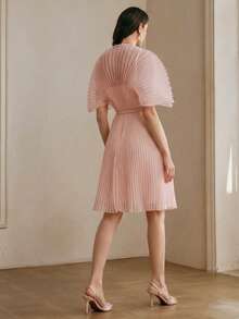 Anewsta Elegant Dress, Summer Vacation Dress, Short Pleated Dusty Pink Dress Party - Pink - View 2