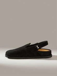 Solecia Women's Vintage-Style Buckle-Fastened, Comfortable, Versatile, Simple-Design Outerwear Flat Mule Slippers. - Normal black - View 3