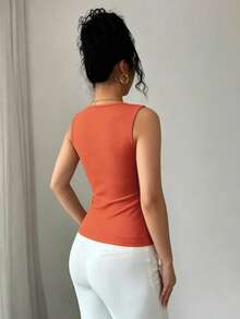 SHEIN Elenzya 夏季時尚金屬裝飾不對稱背心 - 橘色 - 查看 2