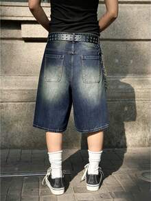 Manfinity EMRG Men's Distressed Wide Leg Denim Shorts - Blue - View 2