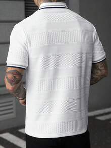 Manfinity CasualCool 男士夏季休閒拼色拼接 Polo 衫 - 白色 - 查看 2