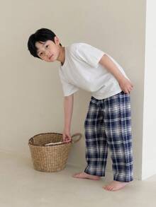 休闲圆领短袖上衣和格子裤套装 - 彩色 - 查看 1