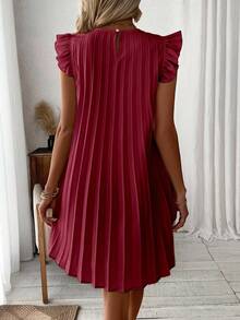 EMERY ROSE Women's Summer Casual Solid Color Pleated Dress - Burgundy - View 2