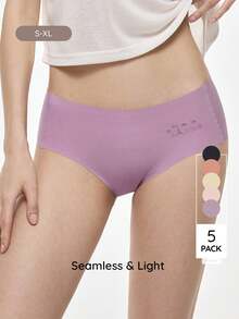 Bralution 5pcs/Pack Letter Embroidery Solid Color Seamless Panties - Multicolor - View 4