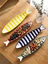 Cirelle 1PC Fish Shaped Ceramic Plates, Striped Porcelain Serving Dish, Cute Animal Snack Tray For Nuts, Candies, Dried Fruits, Mediterranean Style Appetizer Platters