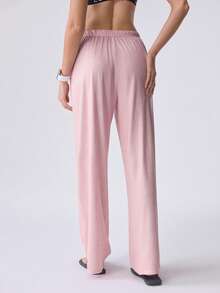 Loungeista Women's Spring/Summer Drawstring Straight Leg Pants, Elegant Casual Homewear & Outerwear - Pink - View 2