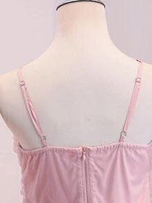 SHEIN Tween Girls Elegant Back To School Pink Strap Contrast Mesh Hi Waist Cinched Flared A-Line Dress Sixth Form,Graduation,Party Autumn Fall Christmas - Pink - View 4