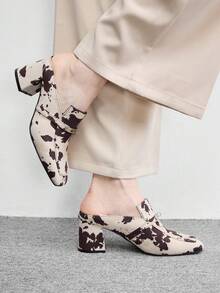 CUCCOO BIZCHIC 鈕扣牛紋女款高跟粗跟穆勒鞋通勤風 - 奶牛 - 查看 7