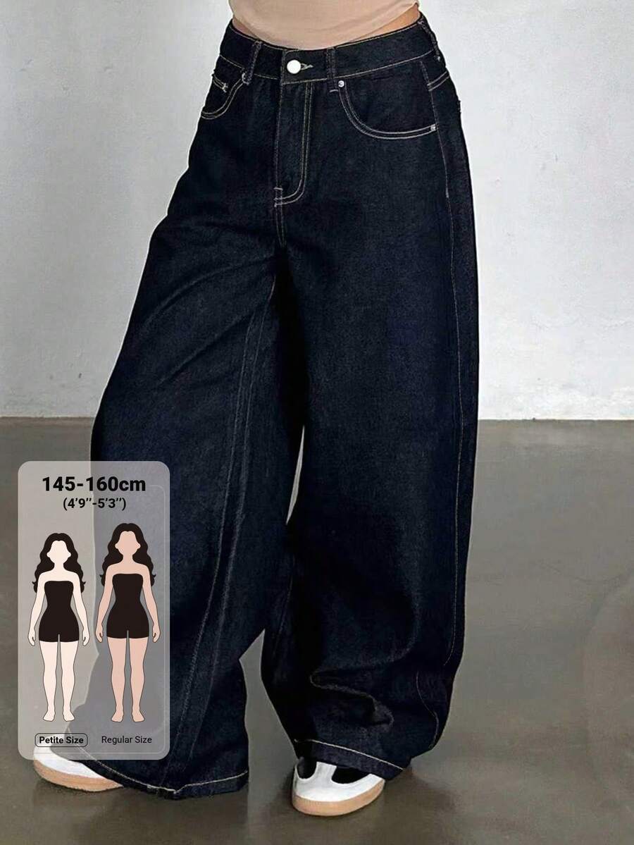 DAZY Celana Jeans Denim Wanita Model Longgar Retro Kasual Serbaguna Gaya Jalanan Ukuran Petite - Biru - View 1