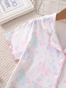 SHEIN 女童粉色甜美可愛短袖短褲舒適兩件式居家服套裝 - 彩色 - 查看 5
