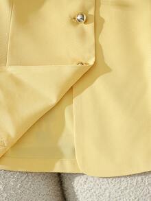 SHEIN Franclia French-Style Elegant Long-Sleeved Square-Neck Shirt, Light Yellow Summer Vacation Tea Break Shirt, Elegant Commuter Work Shirt - Light Yellow - View 5