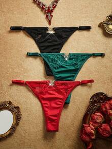PinupPomp Bragas de mujer con colgante sexy de moda en 3 colores: rojo, negro y verde (juego de 3 piezas) - Multicolor - Ver 1