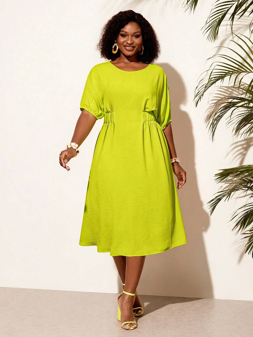 casual neon dress for women Neon Color Blocking A-Line Dress / Trapeze Dress / Up To 4 XL