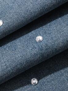 DAZY Summer Autumn Winter Rhinestone Decor Washed Flare Leg Women's Jeans - Blue - View 7