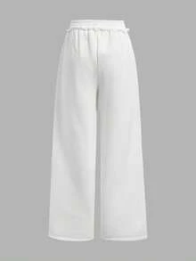 SHEIN Tween Girl Casual Everyday Versatile Comfortable Mid-Waist Embroidered Pattern Sweatpants - White - View 8