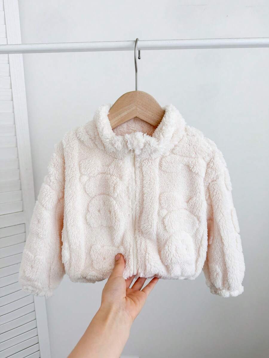 SHEIN LMoss Kids LMoss Baby Girl Cute And Casual Furry Stand Collar Jacket With Heart Pattern, Perfect For Autumn And Winter - Apricot - View 1