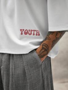PAVTROS Camiseta de hombre joven estilo streetwear con estampado de flores de cerezo acolchado, para vacaciones - Blanco - Ver 7