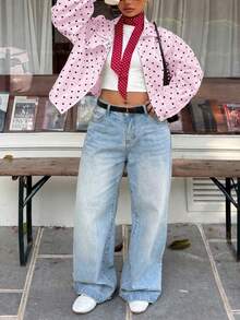 Muchica Light Pink Polka Dot Casual Versatile Commute Date Plus Size Jacket, Spring/Summer - Baby Pink - View 4
