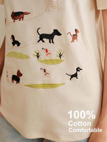 Anewsta Camiseta de manga corta casual de verano con bordado de cachorro