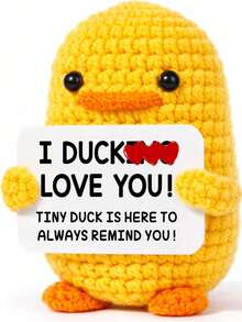 POKOJA LAND 1pc Handmade Crocheted Little Yellow Duck, Comes With Inspirational Card - Adorable Duck, Suitable As Birthday, Christmas, And Valentine's Day Gift - Multicolor - View 10