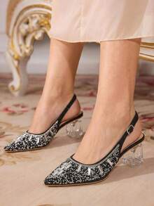 CUCCOO TILAWA Women's Crystal And Glass Rhinestone Pointed Black High-Heeled Shoes, Suitable For Going Out, Banquets, Parties And Other Activities - jet black - View 8