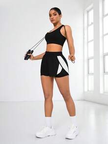Gameset SHEIN Sport 女款 2-In-1 對比色口袋運動短褲 - 彩色 - 查看 4