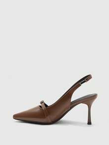 CUCCOO BIZCHIC Brown Pointed Stiletto Slingback Word With Buckle High Heel Shoes Commuting Fashion Simple Versatile Banquet Shoes Party Women's Shoes - Coffee Brown 1 - View 3