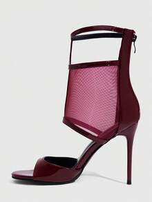 CUCCOO SZL Stylish And Sexy Women's High-Heeled Sandals Mesh Breathable Hollow Design Banquet Party Women's Shoes Cool Boots Prom Heels Summer Shoes - Burgundy - View 3