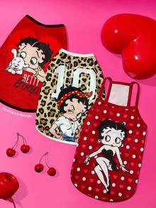Betty Boop x SHEIN 1 件卡通图案印花宠物背心，猫咪衣服，狗狗衣服，尺码 XXS-XXXXL，特小号，特大号，活泼可爱，性感迷人，贝蒂娃娃。 - 紅色 - 查看 7