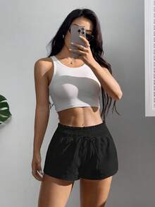 SHEIN EZwear 女款大尺碼夏季休閒黑色短褲 - 黑色 - 查看 6