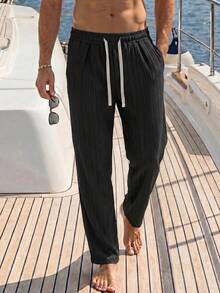 Maristyn Men's Drawstring Waist Pocket Straight Leg Casual Pants, Holiday - Black - View 1