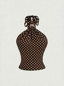 SHEIN MOD Women's Polka Dot Pattern Metal Decor Halter Neck Tank Top - Multicolor - View 7