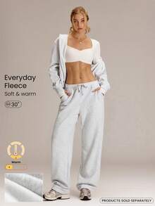 GLOWMODE 30'' Everyday Fleece Wide Leg Adjustable Drawstring Waist Basic Joggers Sweatpants With Side Pockets Daily Casual Fall Winter - Light Grey - View 1