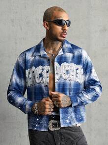 AXEPEAK Men's Casual Shirt Loose Cropped Fit Rhinestone Embellished Top - Multicolor - View 4