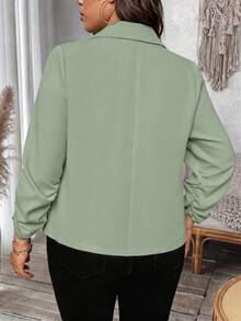 SHEIN LUNE 大尺碼女款休閒收腰短版輕量外套 - 綠色 - 查看 2