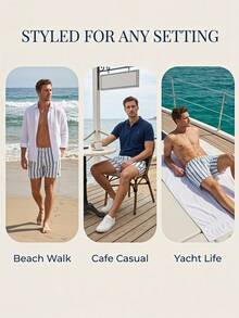 Manfinity Swimmode Men's Drawstring Waist Blue And White Striped Casual Tropical Beach Vacation Shorts Summer Textured Pocket Tropical Swim Bathing Pool Party Gift - Multicolor - View 5