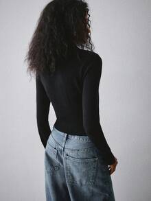 ATUI Studio Cárdigan ajustado de mujer de 50% mezcla de lana, punto suave, jersey para uso diario en otoño, minimalista, sencillo, casual, negro - Negro - Ver 4