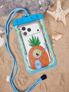 SpongeBob SquarePants | SHEIN 1個卡通圖案印花防水觸控透明水上運動手機袋，適用於漂流、海灘、游泳、划船、獨木舟、徒步，保護手機、相機、現金、護照、文件免受水、沙、雪、污垢、水下侵害，鳳梨屋、海綿 - 藍色 - 查看 4
