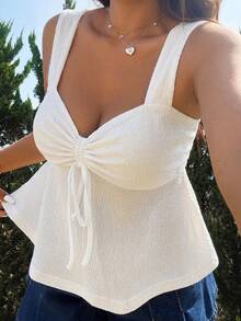 Muchica Plus Size Women's Summer Casual White Sleeveless Top - White - View 3
