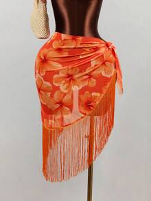 BamGleam Women's Floral Print Tassel Hem Beach Cover-Up Skirt - Multicolor - View 2