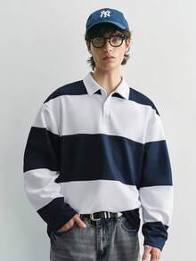 Sonviro 男士半拉链条纹休闲宽松长袖 Polo 衫 男士橄榄球衫 长袖 Polo 衫 男士条纹长袖 Polo 衫 男士长袖 T 恤 橄榄球衫 Polo 衫 街头服饰 老钱风，日常休闲，周末旅行，户外活动，探险旅行，轻松的工作环境或半正式场合，男友/丈夫礼物，周年纪念/生日礼物 派对 夏季 新年 婚礼 情人节 男士长袖 Polo 衫 男士 Polo 衫 长袖条纹男士长袖 - 寶藍色 - 查看 5