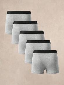 SHEIN Men's Underwear 5‑Pcs Marled Plain Boxer Briefs Set, Simple Daily Intimate Wear - Light Grey - View 2