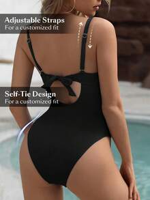 Shapewave Mono sexy con pliegues versátil y de moda para vacaciones - Negro - Ver 2