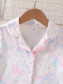 SHEIN 女童粉色甜美可愛短袖短褲舒適兩件式居家服套裝 - 彩色 - 查看 7